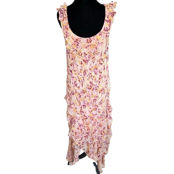 By Anthropologie Cowl-Neck Ruffle Midi Dress Pink Floral Size Large NEW - Picture 4 of 11